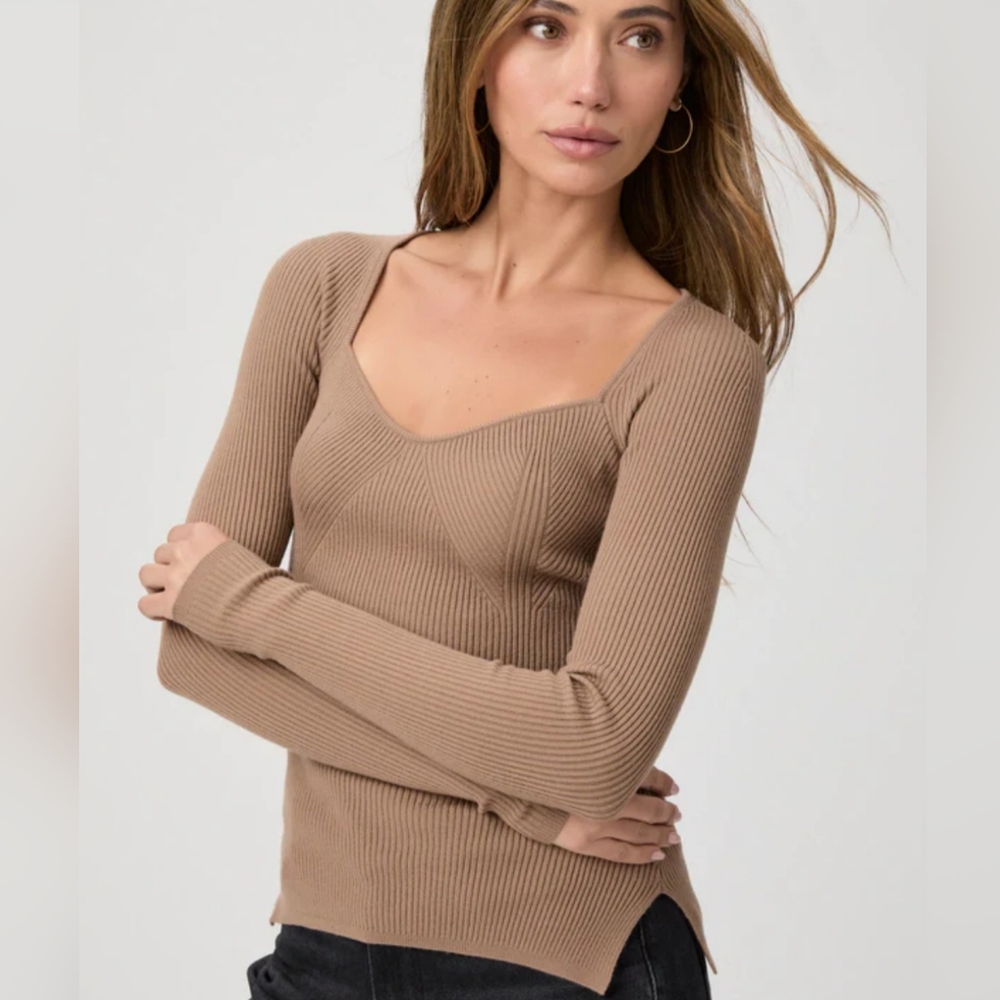 Anthropologie Hausen Ribbed Knit Sweetheart Long Sleeve